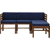 Sanibel Outdoor 4 Piece Modular Sectional Sofa Set in Dark Brown & Navy Blue